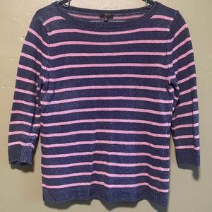 Talbots Navy Blue Mauve striped sweater Medium
